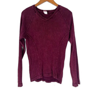 Elee Burgundy Long Sleeve Cotton Thermal Vneck VTG Made in USA Size Small